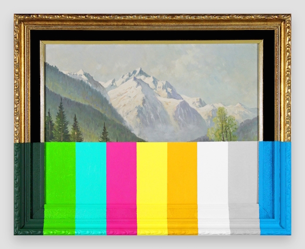 An-Alpine-Landscape-With-Color-Bars-paint-on-found-painting-and-frame-2014-1575-x-1975-x-1-009
