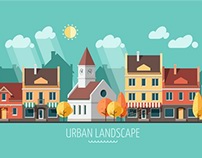 Flat design urban landscape illustration